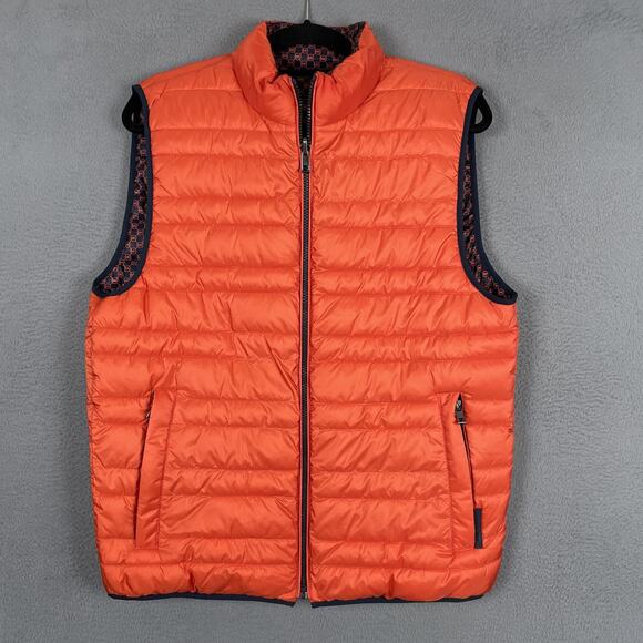 Michael Kors Vest Mens Medium Orange Navy Reversible Puffer Quilted MK Logo - Picture 4 of 16